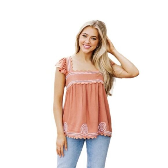 J.Marie The Ryan Top XS, S, M, L Burnt Orange, White Embroidered Texas Longhorns - Picture 3 of 7